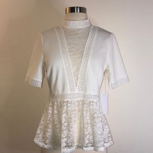 Deep-V Lace Insert Blouse NWT